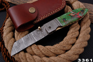 Custom Hand Forged Damascus Steel Folding Knife With Resin & Steel bolster Handle AJ-3361