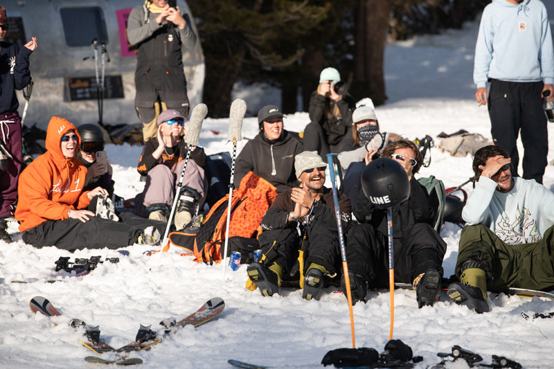 ski homies watching the action from the base of mammoth unbound park