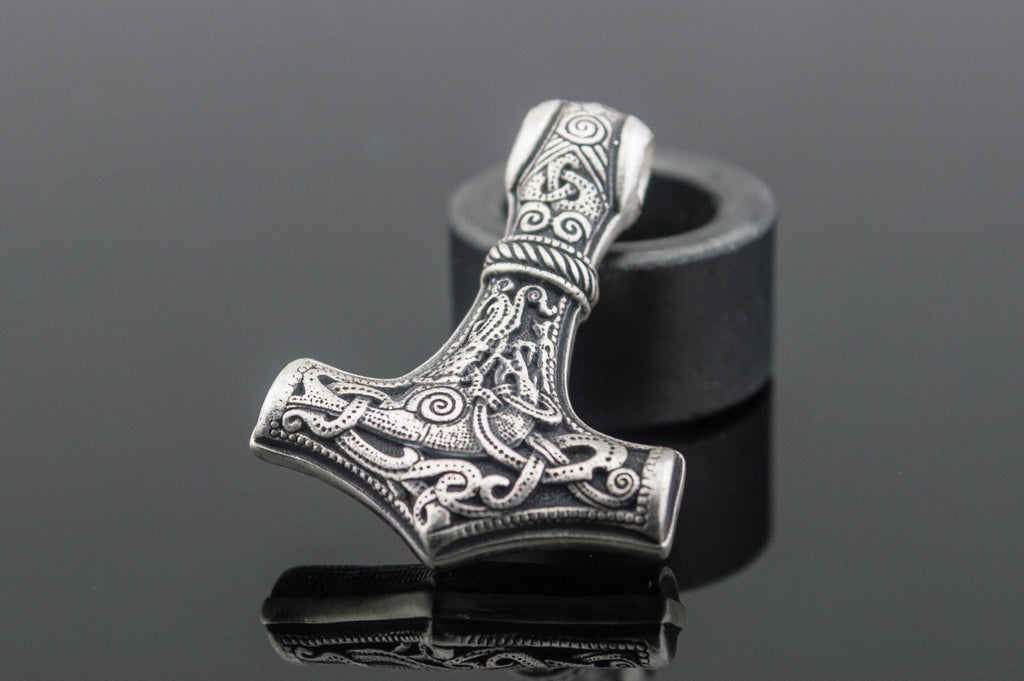 Thor's Hammer Pendant Sterling Silver Mjolnir from Mammen Village - Viking-Handmade