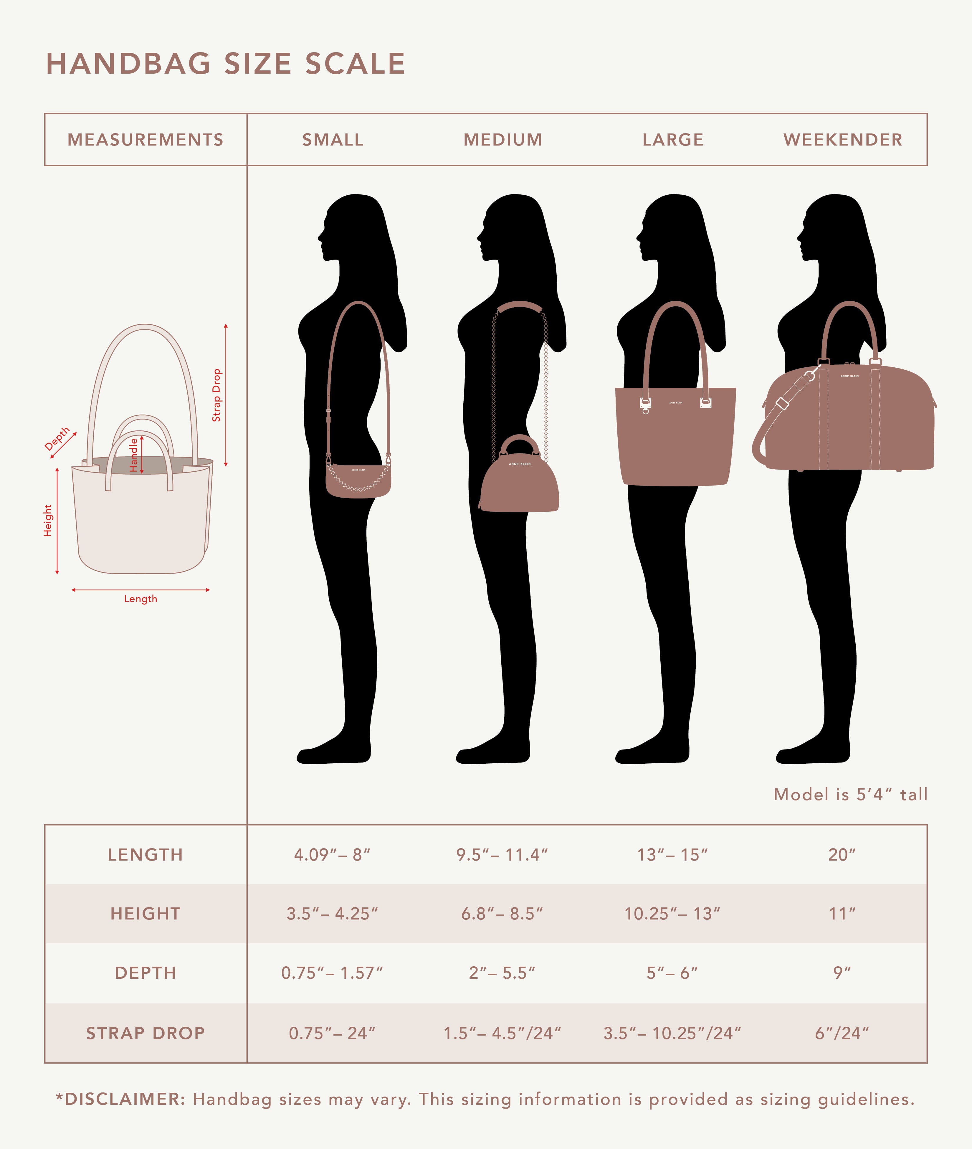 handbag size chart