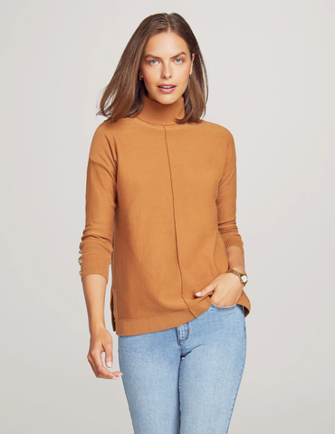 Mock Neck Long Sleeve Sweater with buttons