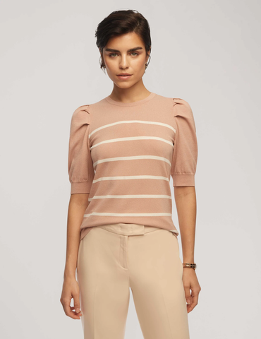Short Puff Sleeve Crew Neck With Stripes