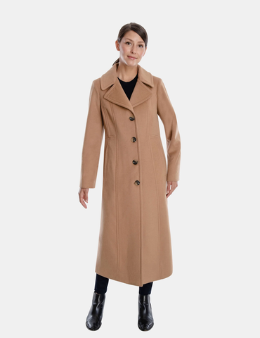 Model wearing the Wool Blend Single-Breasted Maxi Coat from Anne Klein