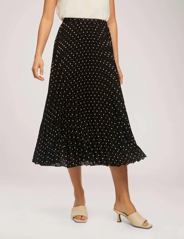 Polka Dot Chiffron Pull On Pleated Skirt