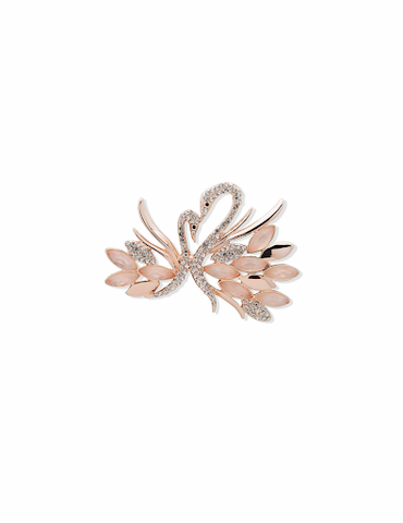 Rose Gold-Tone and Crystal Swan Brooch