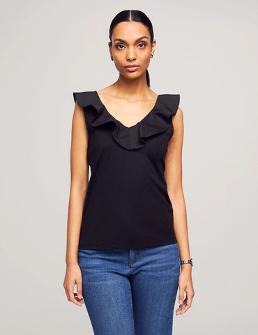 The Harmony Woven Combo Flounce Top from Anne Klein