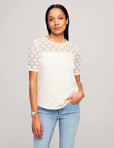 The Lace Knit Elbow Sleeve Lace Tee