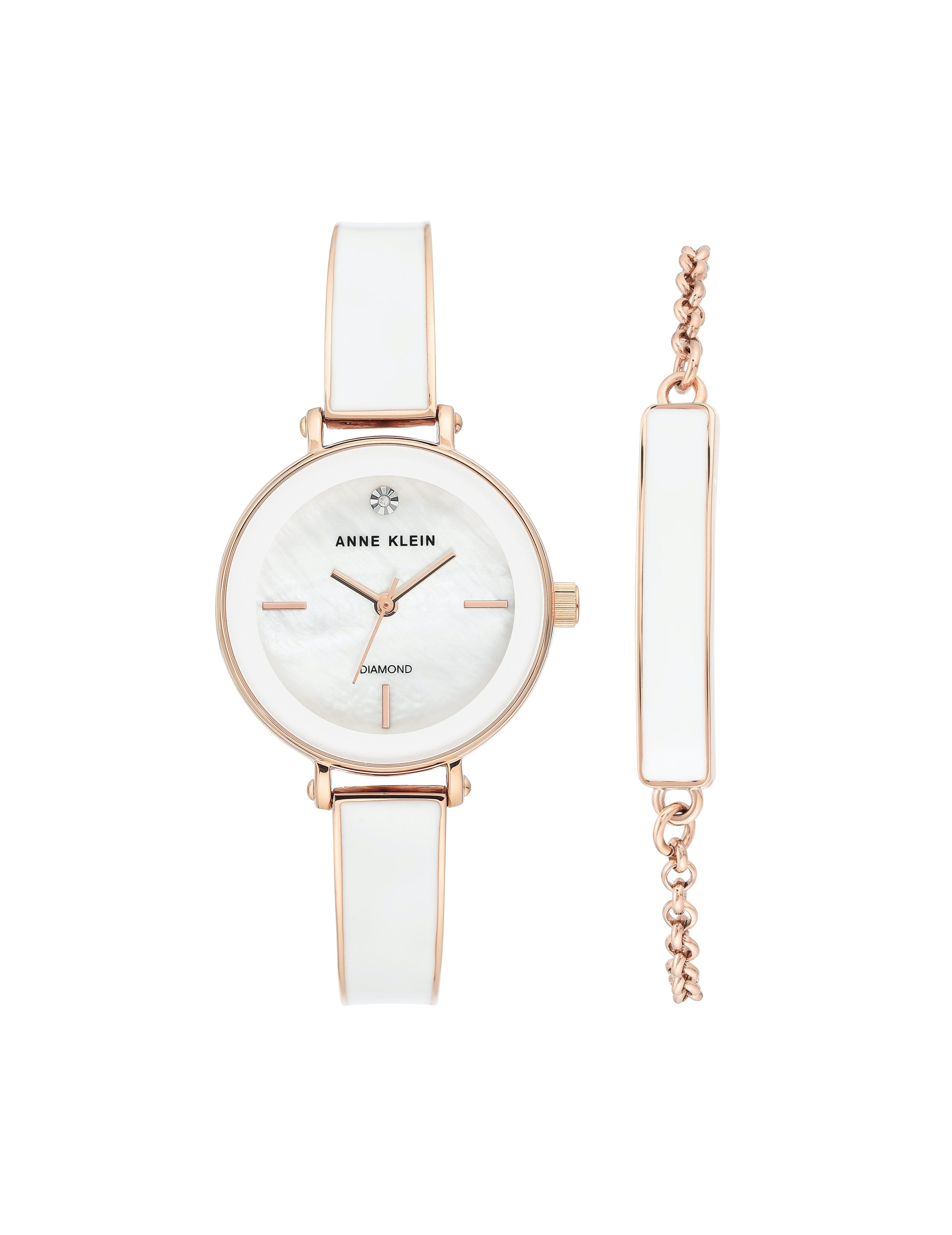 anne klein women's ceramic diamond dial white bracelet watch