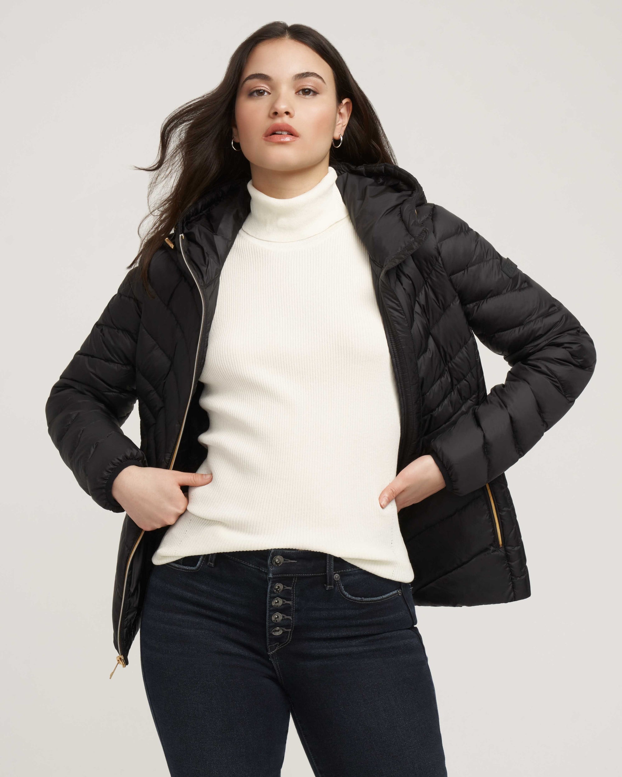 vacuüm Cursus Nog steeds Chevron Packable Puffer Black | Anne Klein