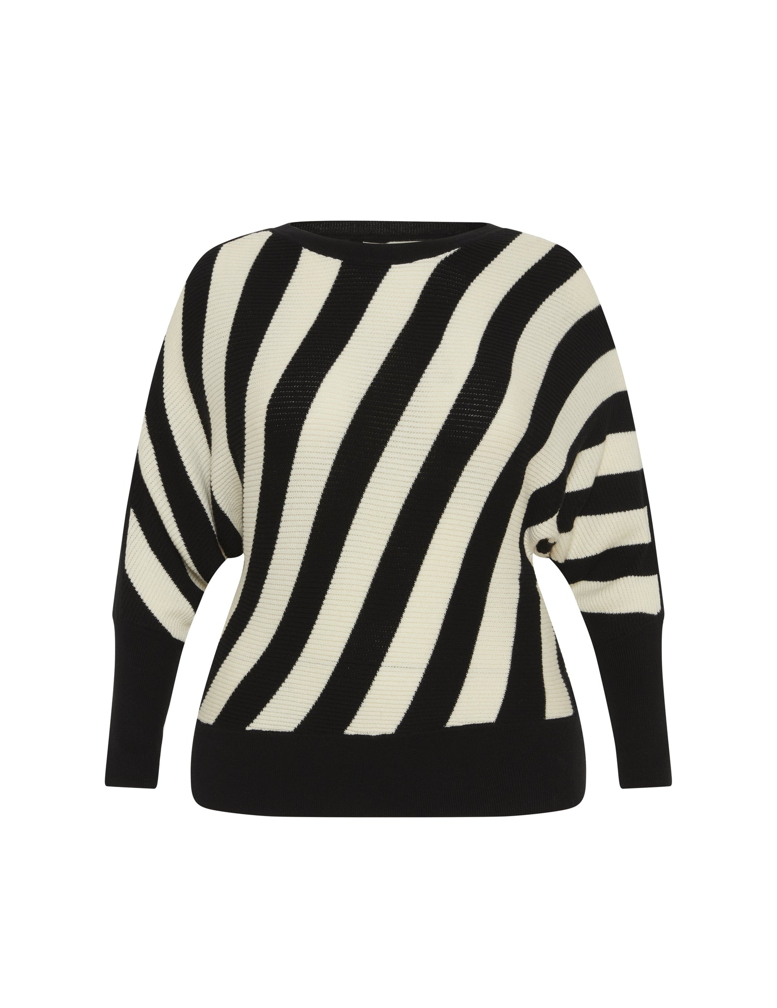 Anne Klein Anne Black/ Anne White Diagonal Stripe Dolman Sleeve Crew Neck