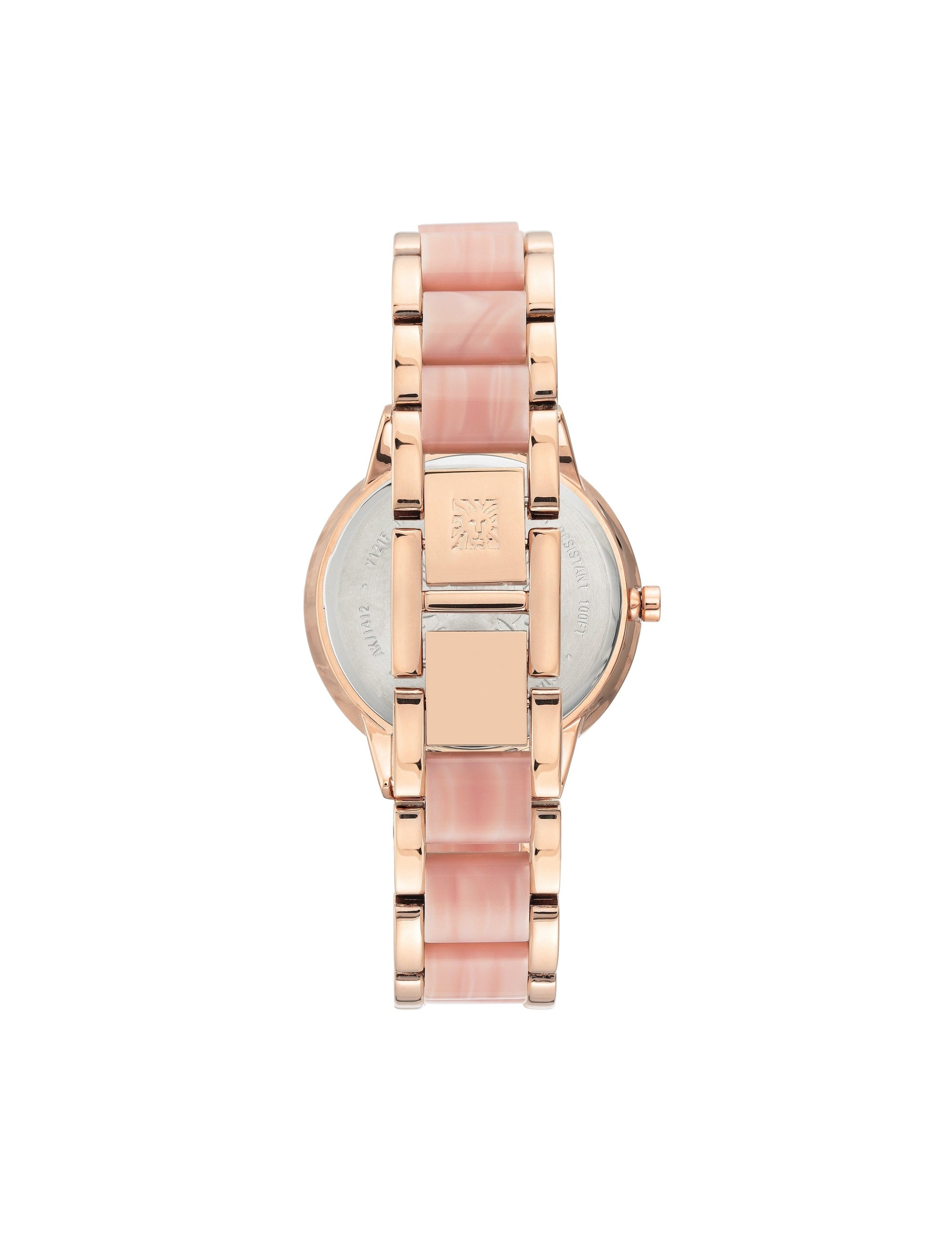 Anne Klein Pink Rose Gold Tone Marbleized Resin Bracelet Watch