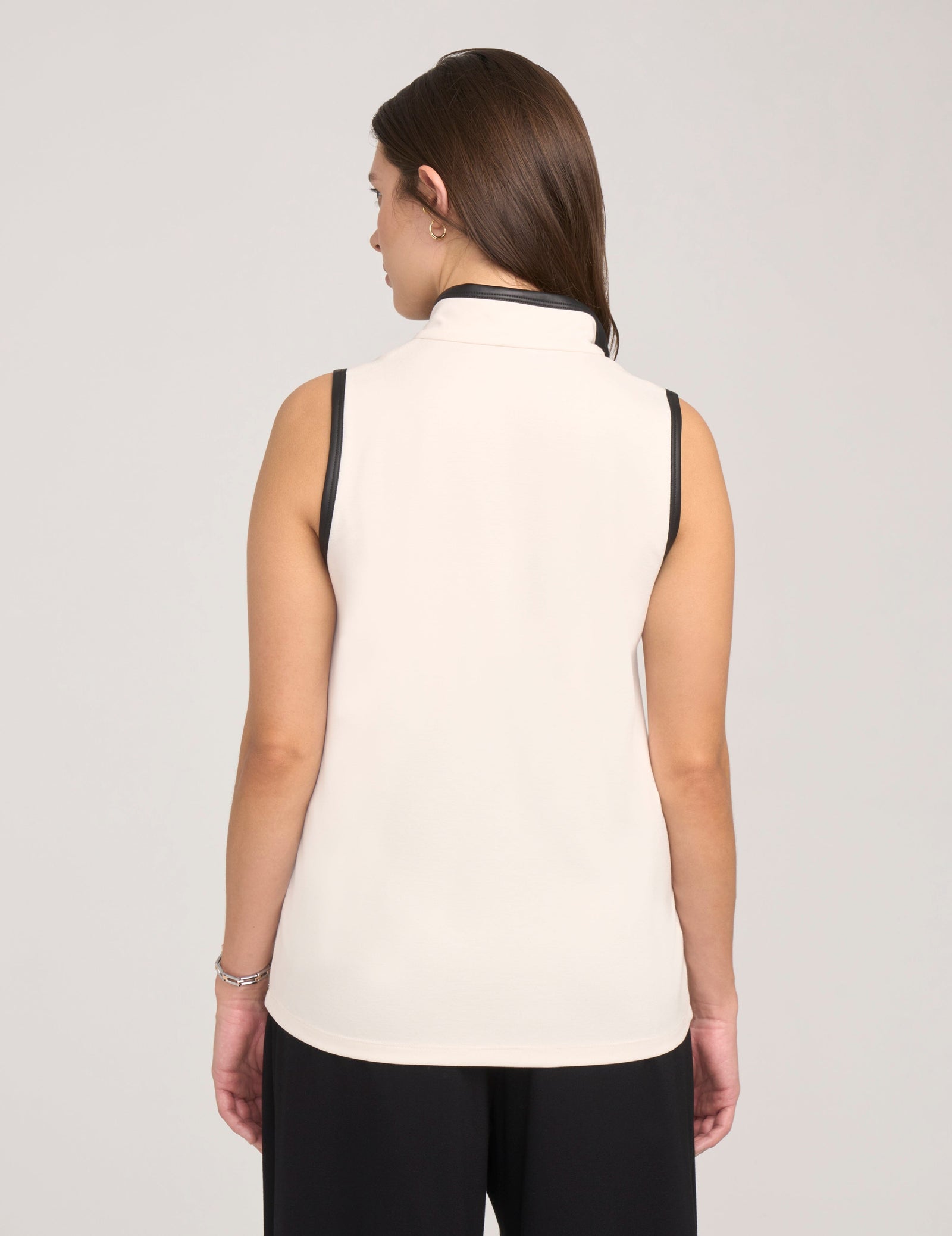 Anne Klein  Sleeveless Mockneck Tunic With Pleather Trim