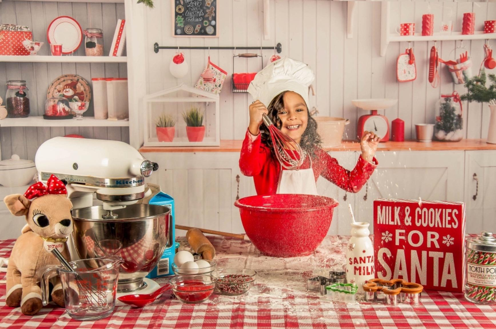 Christmas Kitchen Backdrop White Wall for Photography