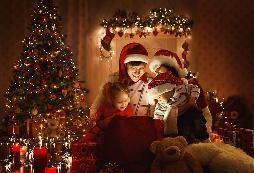Christmas Interior Decorating Warm Candle Light Backdrop for Photography