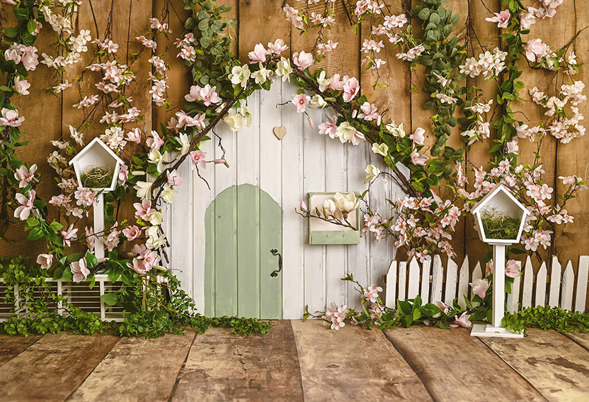 Pink Flowers Rustic House Spring Backdrop D1055 – Dbackdrop