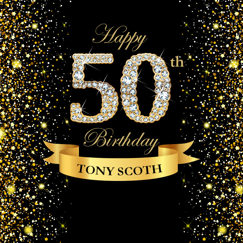 Gold And Black 50th Personalized Birthday Photography Backdrop D604