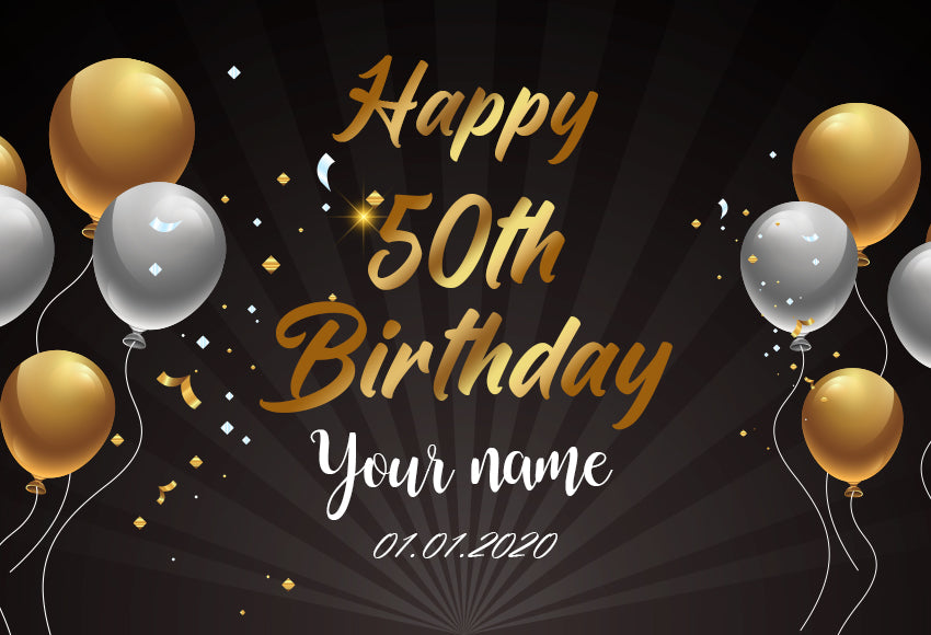 Happy 50th Birthday Gold and Black Photography Backdrop D607 – Dbackdrop