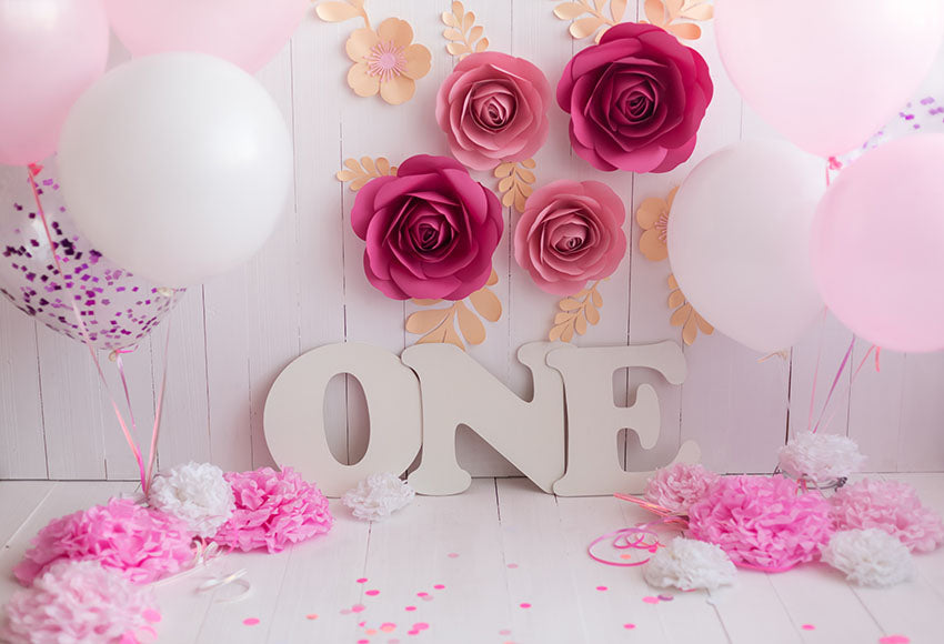 Flower Wall Ballons Pink Backdrop for Baby Girl 1st Birthday Photograp –  Dbackdrop
