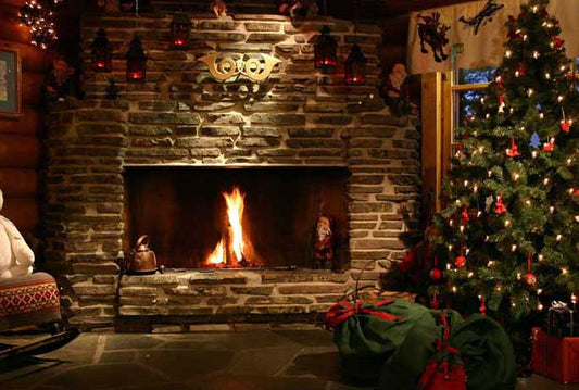 Christmas Lights Fireplace Xmas Tree Room Decor Background LV-978