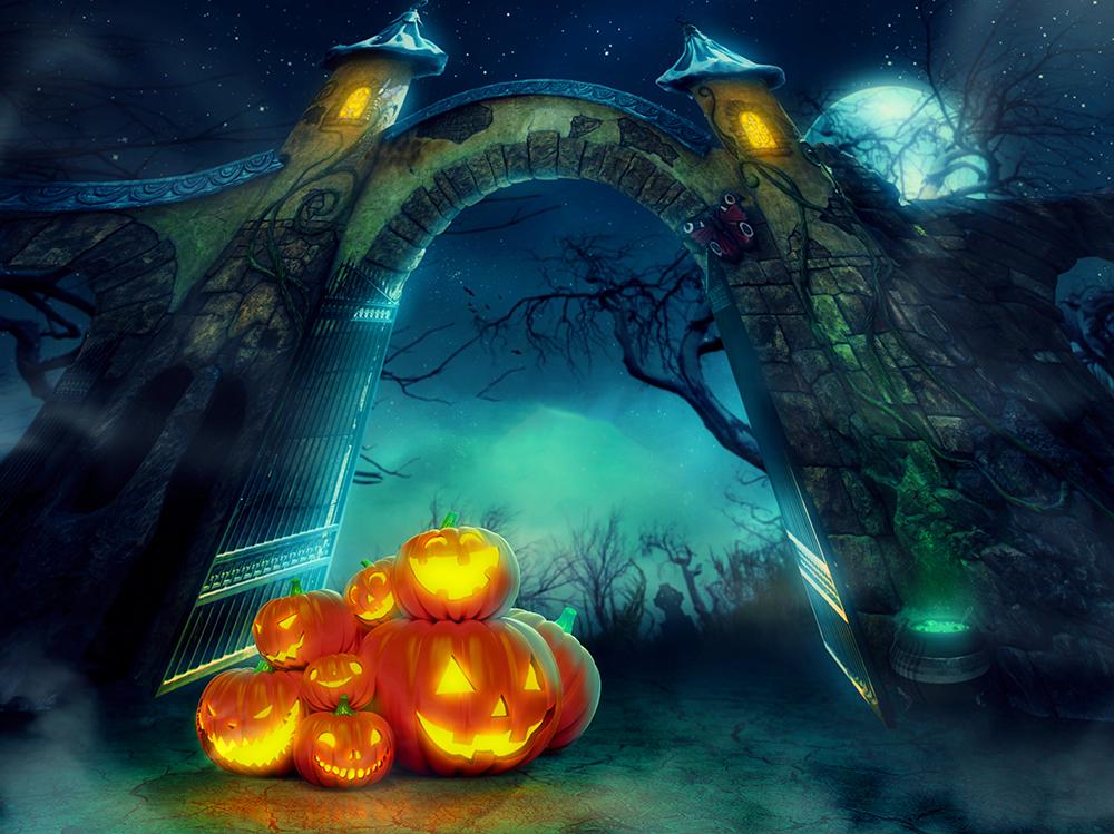 Halloween Horrible Gate Pumpkin Photo Studio Backdrop DBD-H19059 ...