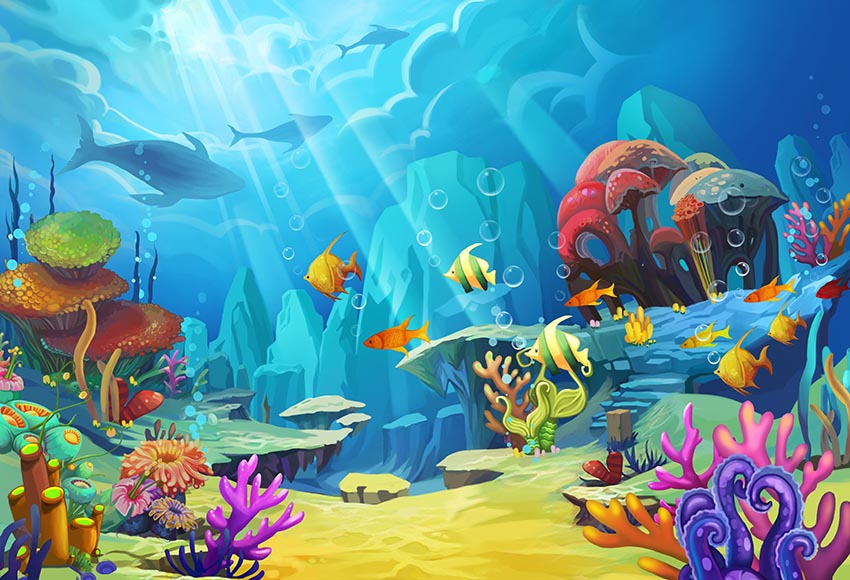 Ocean Fish Underwater World Children Photography Backdrop LV-476