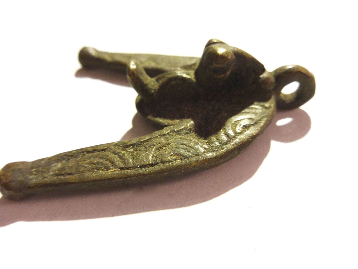#2131 Superb Gan Bronze Amulet Pendant of Ornate Bird Burkina Faso 2.5" H