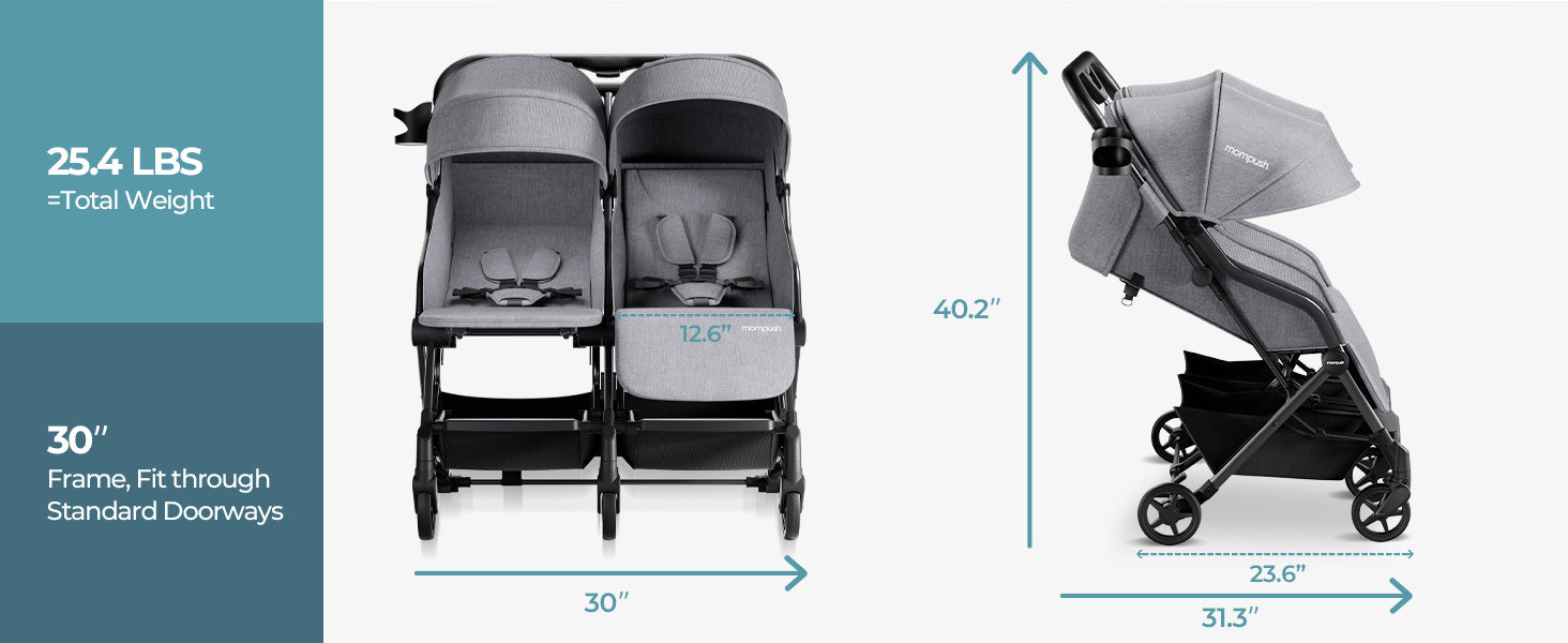 mompush lithe double stroller dimensions