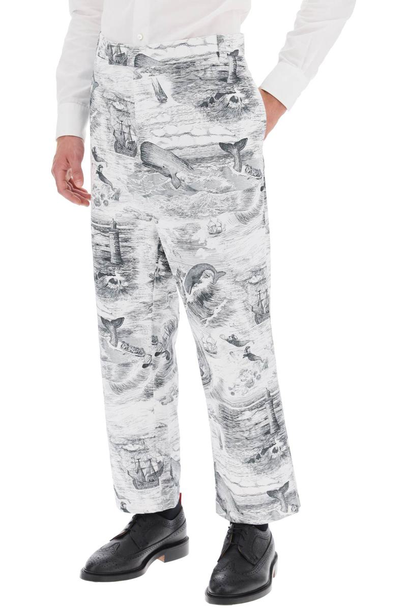 Shop Thom Browne Cropped Pants With 'nautical Toile' Motif In Bianco