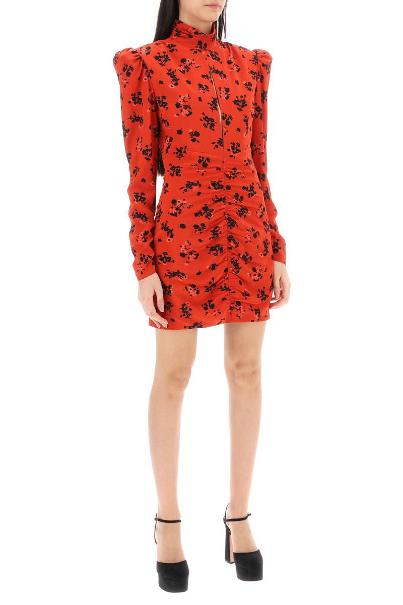 Shop Alessandra Rich High-neck Floral Mini Dress In Rosso