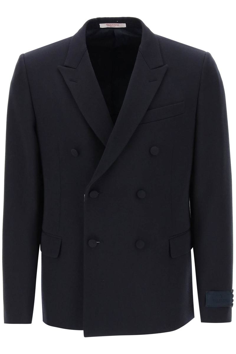 Shop Valentino Half-lined Double-breasted Jacket In Blu