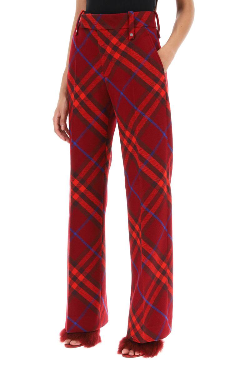 Shop Burberry Check Wool Pants In Rosso