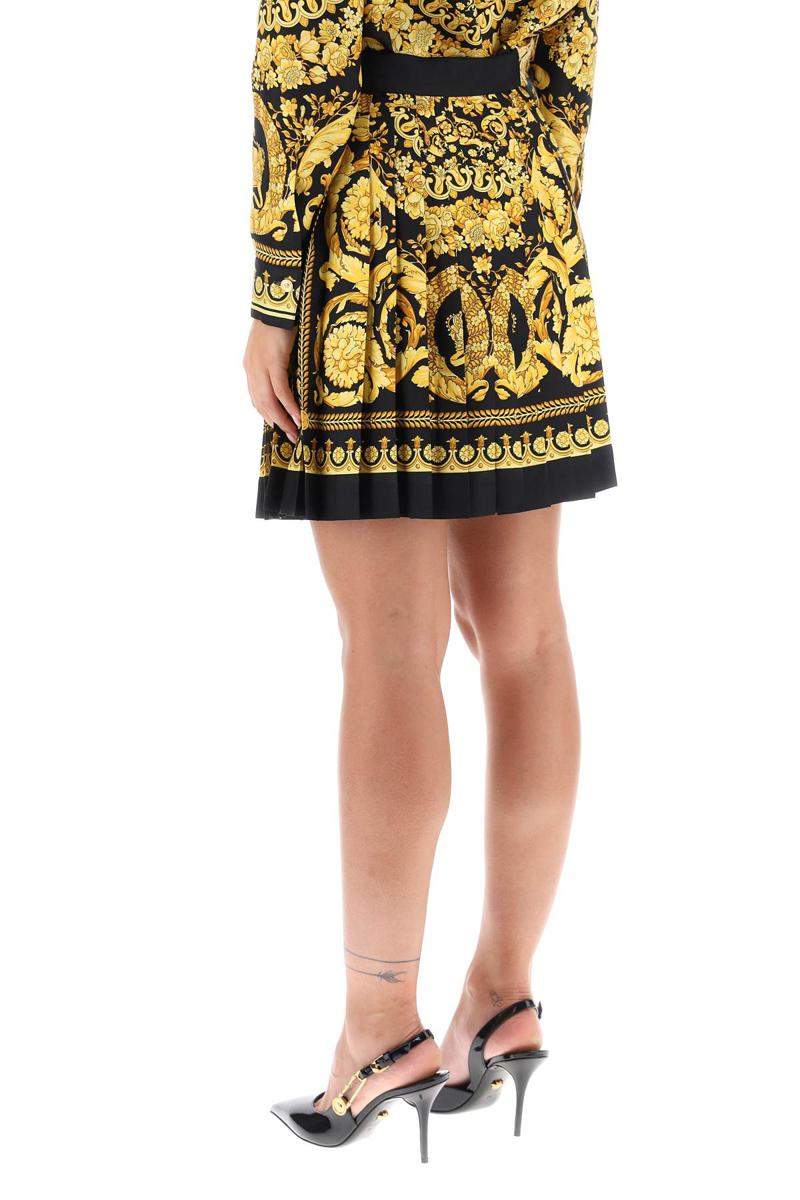 Shop Versace Barocco Pleated Mini Skirt In Giallo