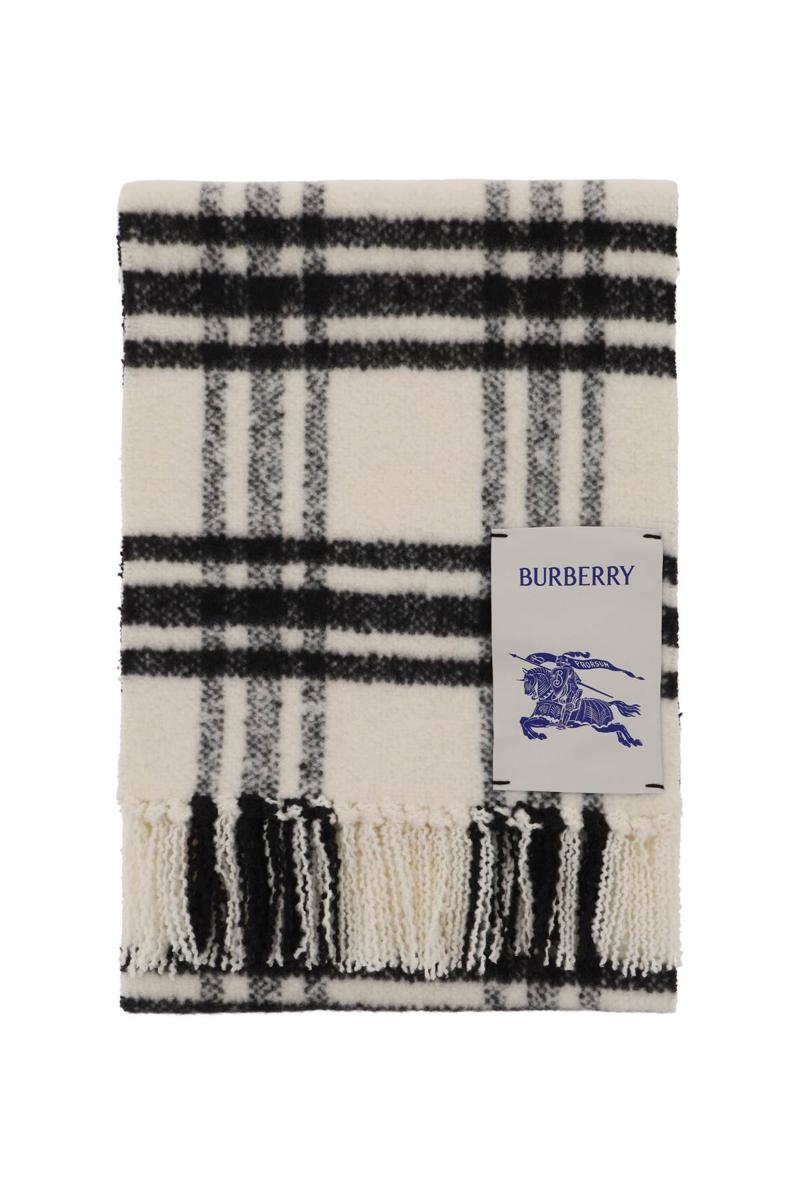 Shop Burberry Check Wool Scarf In Bianco