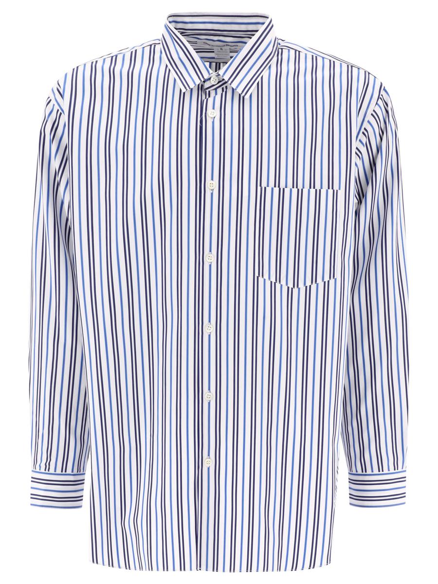 Shop Comme Des Garçons Striped Shirt With Chest Pocket In Blue