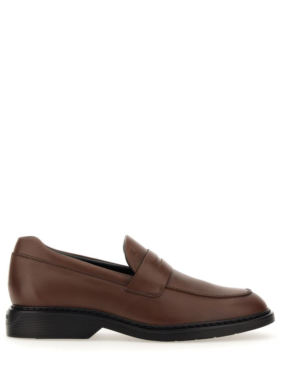 Shop Hogan Leather Loafer In Brown