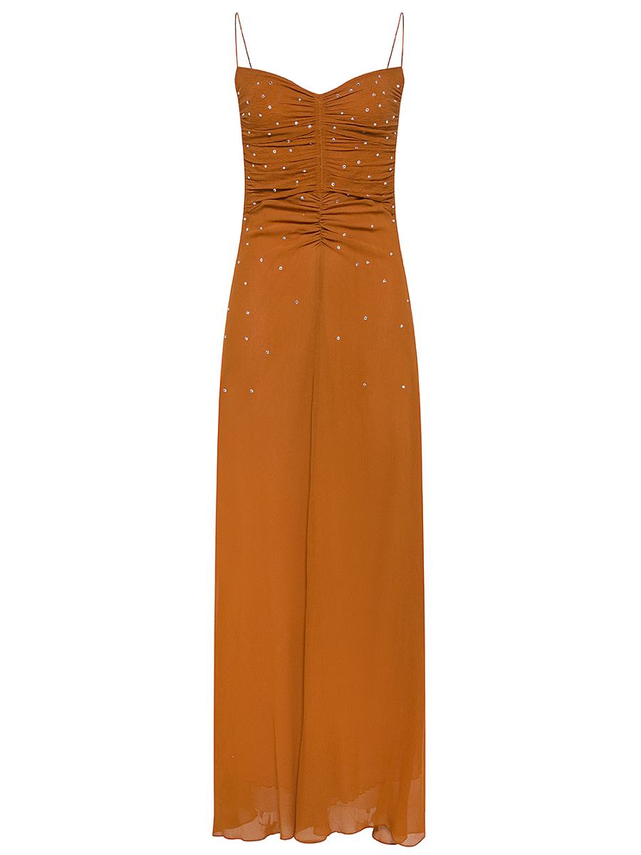 Shop Forte Forte Forte_forte Long Silk Dress With Lurex Texture In Brown
