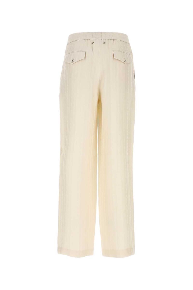 Shop Golden Goose Cream Linen Blend Trousers In Parchment