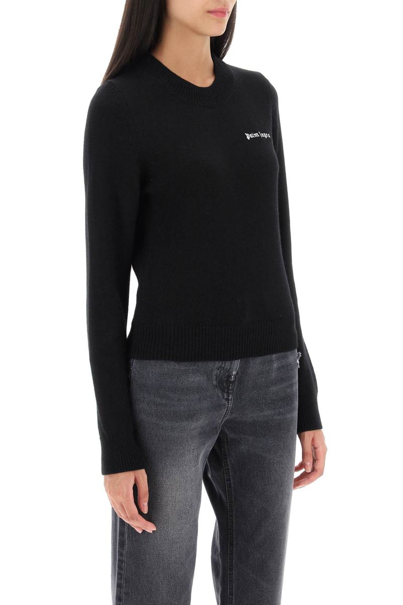 Shop Palm Angels Cropped Sweater With Logo Embroidery In Nero