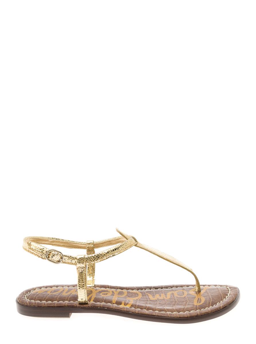 Shop Sam Edelman 'gigi' Gold Thong Sandals In Leather Woman In Grey