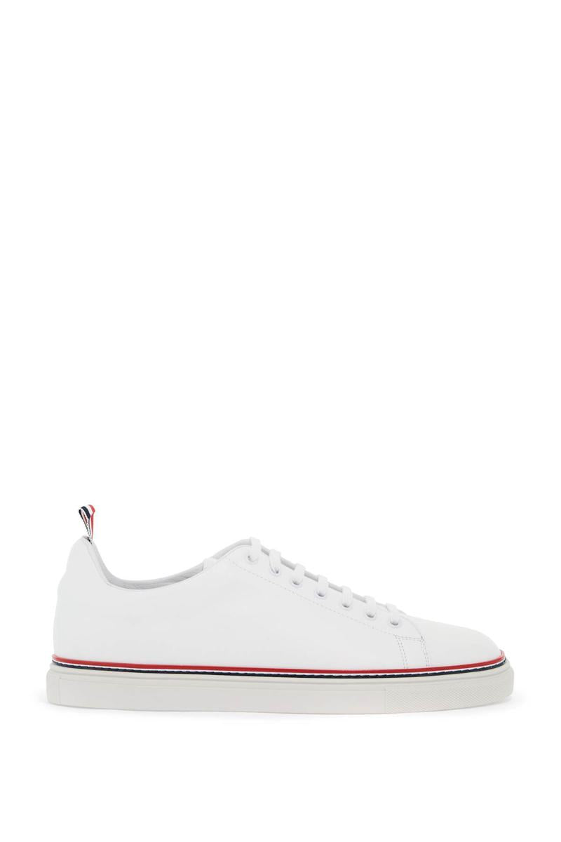 Shop Thom Browne Smooth Leather Sneakers With Tricolor Detail. In Bianco