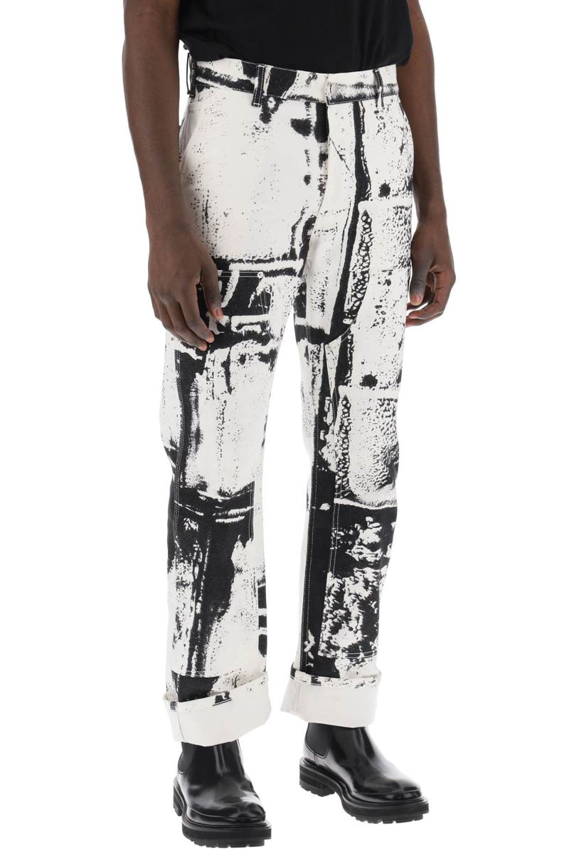 Shop Alexander Mcqueen Fold Print Workwear Jeans In Bianco