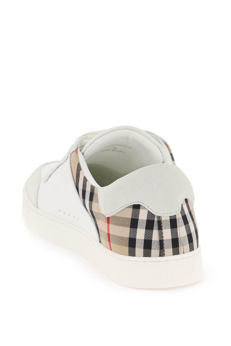 Shop Burberry Check Leather Sneakers In Bianco