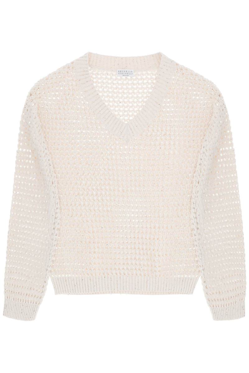 Shop Brunello Cucinelli Dazzling Net Cotton Sweater In Neutro