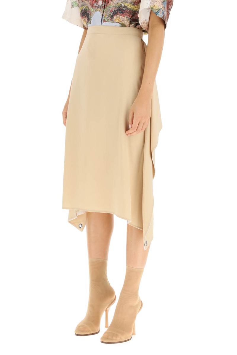 Shop Burberry 'thea' Silk Midi Skirt In Beige