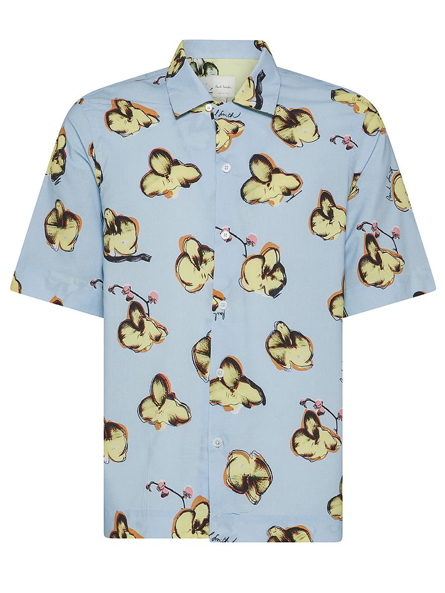 Shop Paul Smith Viscose And Cotton Shirt With Floral Print In Blue