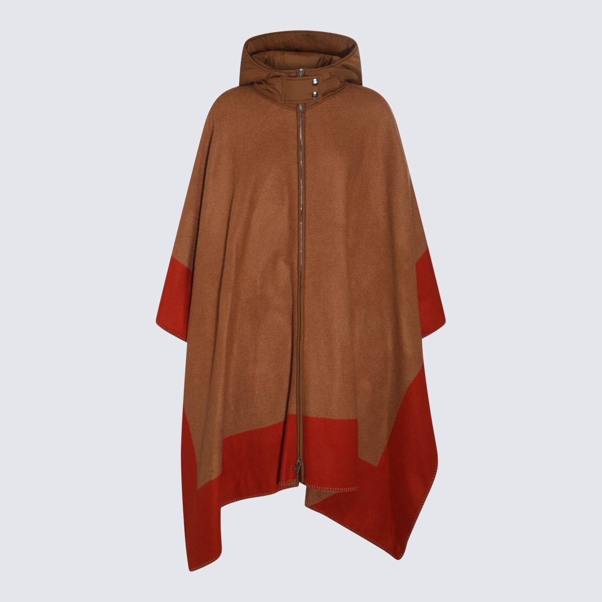 Shop Etro Hooded Cape With Logo In Beige