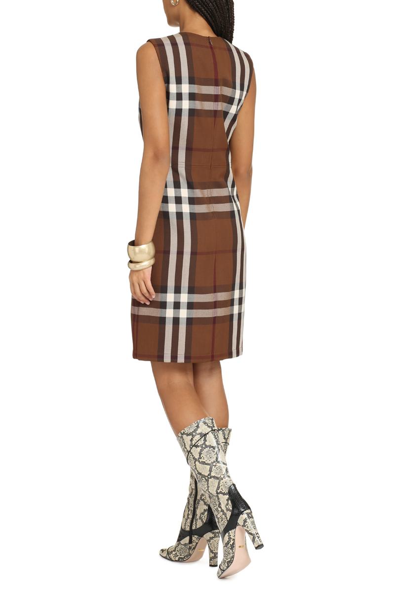 Shop Burberry Exploded Check Motif Sheath Dress In Brown