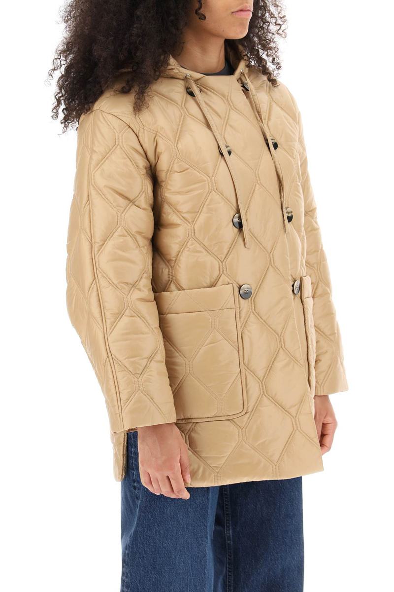 Shop Ganni Hooded Quilted Jacket In Beige