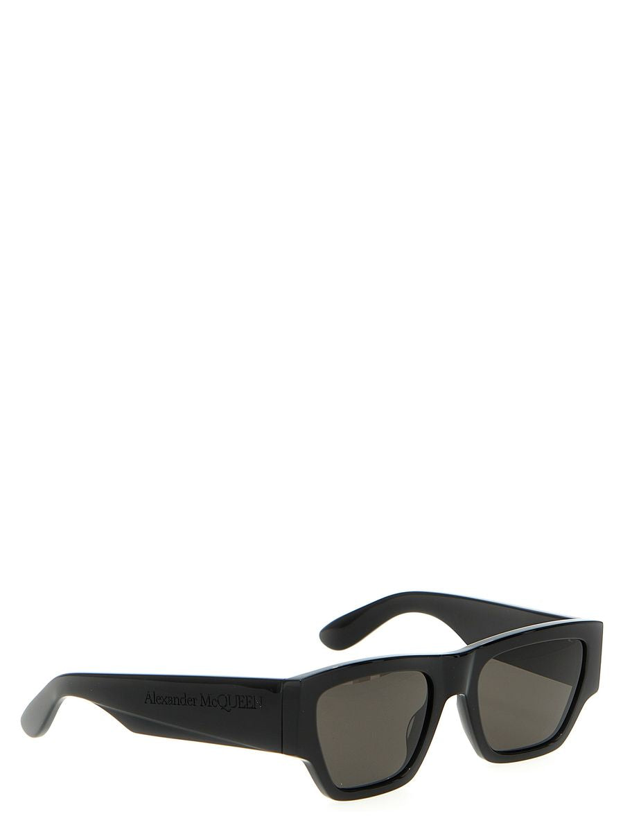 Shop Alexander Mcqueen 'mcqueen Angled' Sunglasses In Black-black-smoke