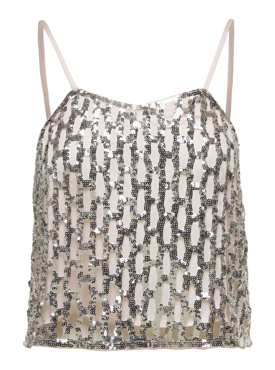 Shop Forte Forte Sequins Mesh Top In Grey